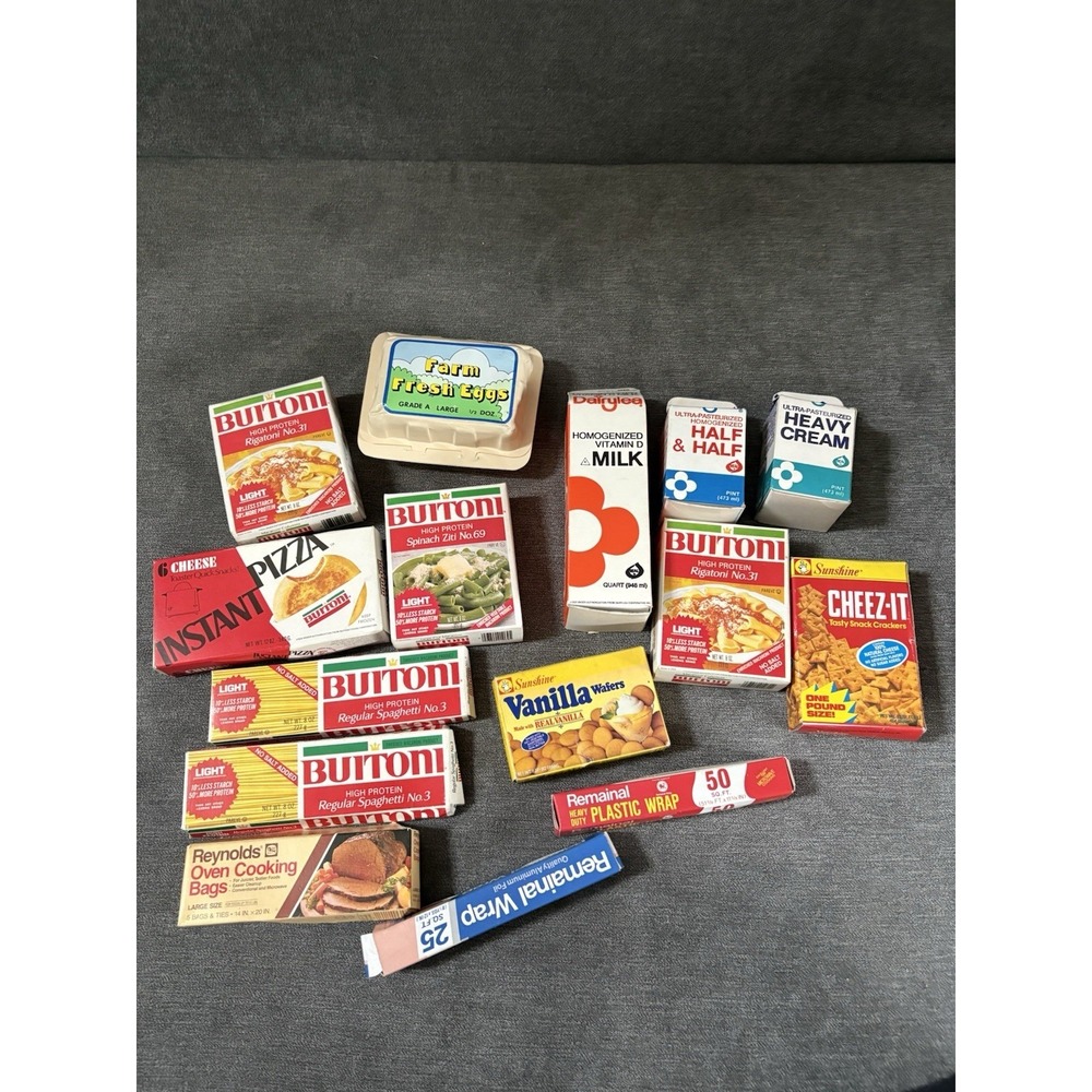 Vintage Play Kitchen Food Name Brand Grocery Items Boxes - 15 Different Items